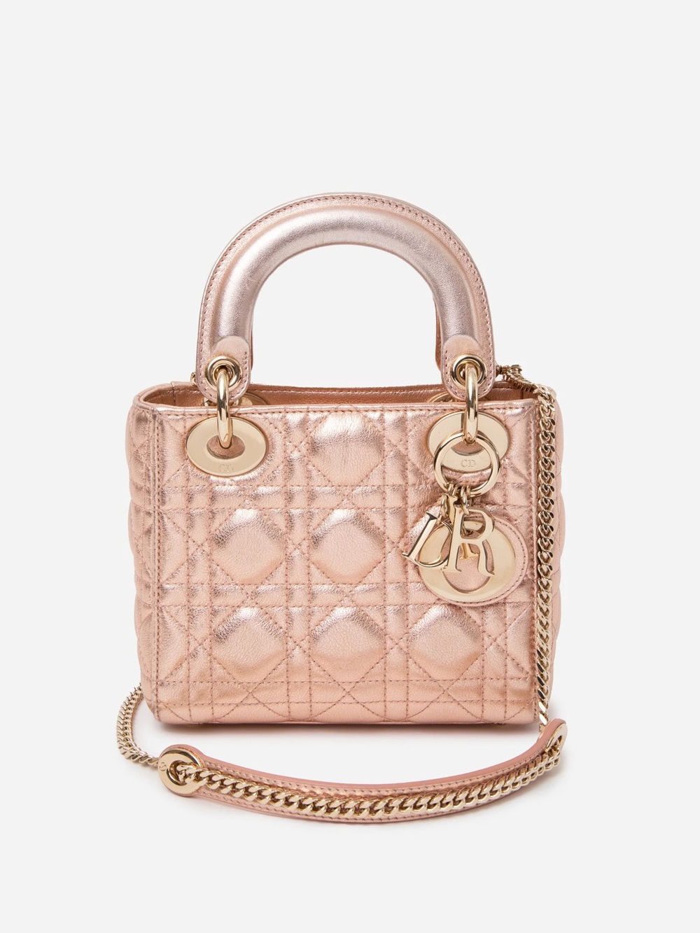 Christian Dior 2019 Pink Metallic Lambskin Mini Lady Dior Handbag